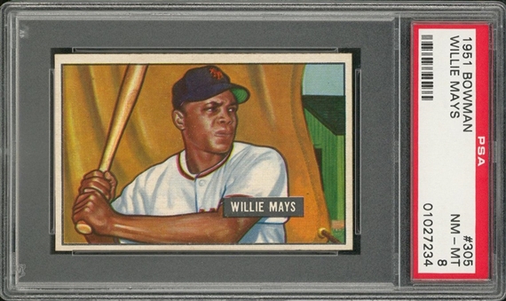 1951 Bowman #305 Willie Mays Rookie Card – PSA NM-MT 8